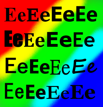 Many uppercase and lowercase Ee in many fonts